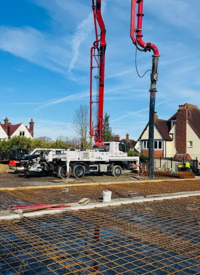 Residential construction work prepared for a London home site