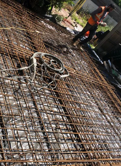 Site setting out carried out before foundation and groundworks construction
